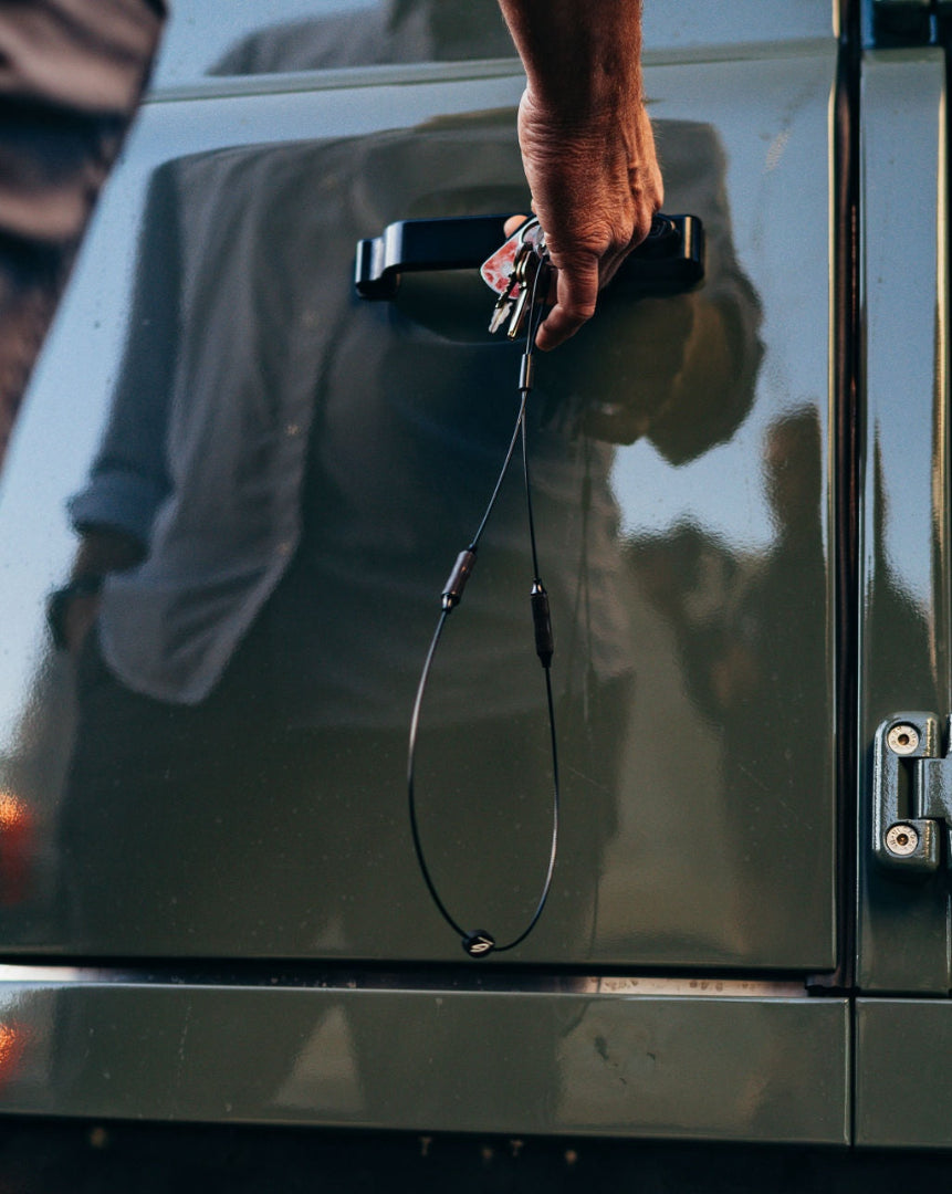 Hands unlocking car door with keys attached to GRAPLRZ VERZA Multi Use Lanyard